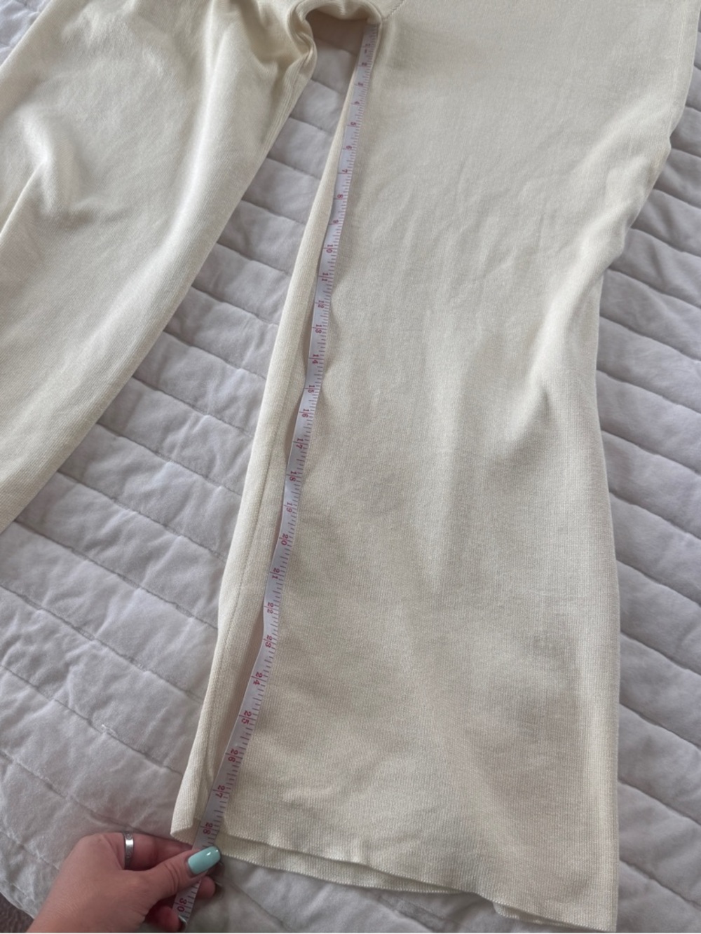 Cream wide leg knit pants elastic waistband academia quiet luxury minimalist - Picture 7 of 8
